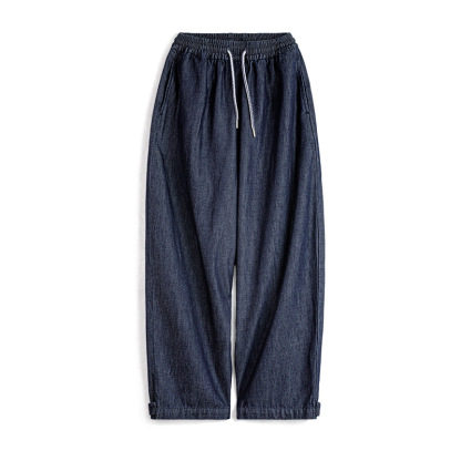 復古冰皮香蕉牛仔褲凉感柔軟面料通勤蘿蔔褲鬆緊系腰褲子春女