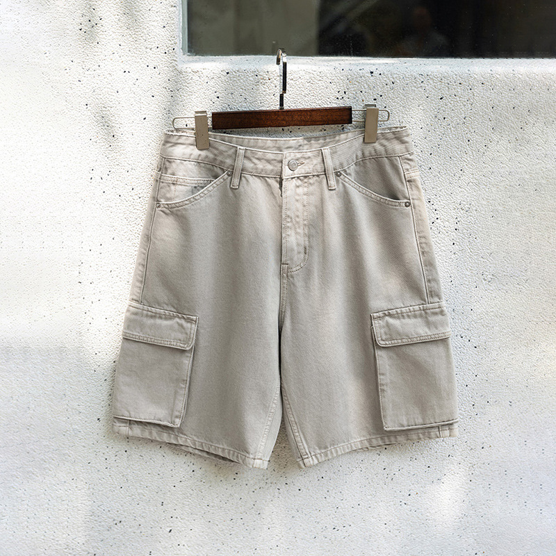 MRA多口袋工裝褲直筒短褲水洗做舊重磅寬鬆純棉五分褲男夏
