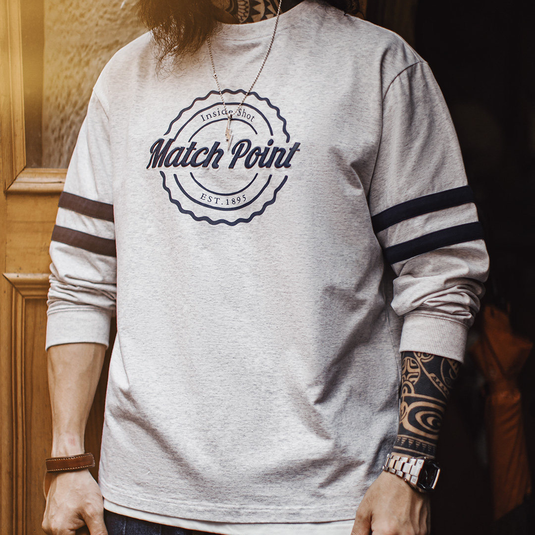 美式條紋刺繡圓領衛衣灰色薄款正肩無帽通勤長袖T恤男春