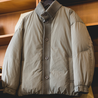 90白鴨絨工裝立領羽絨服男2025冬季新款寬鬆加厚保暖針織拼接外套