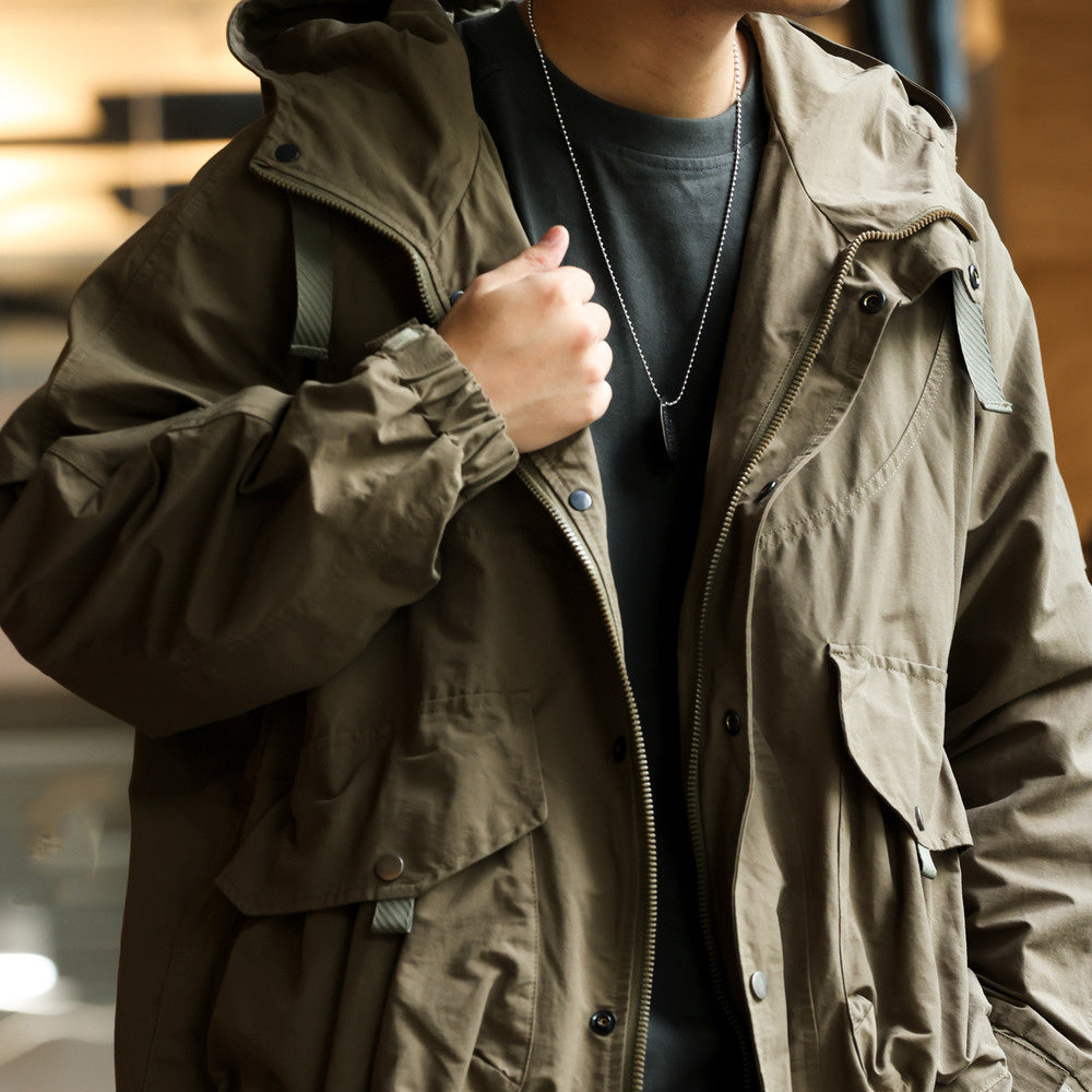 美式復古山系工裝夾克外套男寬鬆運動大口袋防風連帽衝鋒衣-Retro's Wear