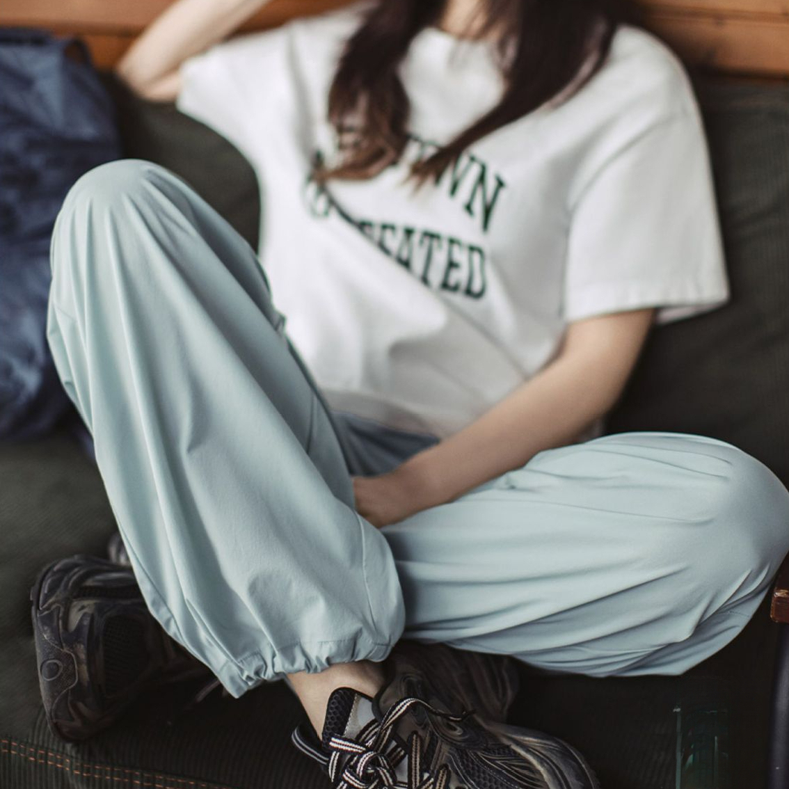 夏日冰薄荷凉凉褲休閒四面彈寬鬆傘兵褲慵懶風運動山本褲女