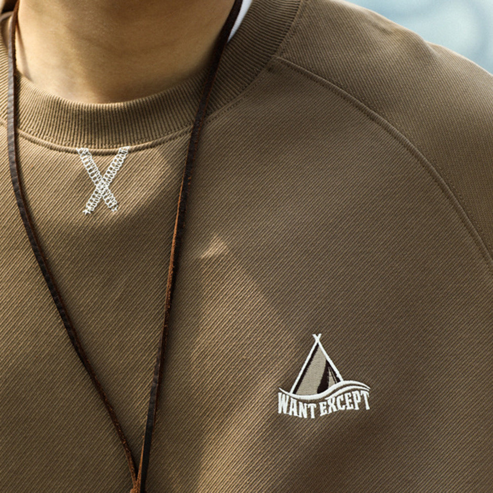 美式休閒320g粗針斜紋圓領衛衣男插肩袖設計啞光刺繡上衣秋-Retro's Wear