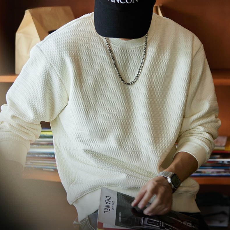 加絨歐棉絨肌理感圓領衛衣男士2025冬季新款內搭加厚保暖長袖上衣