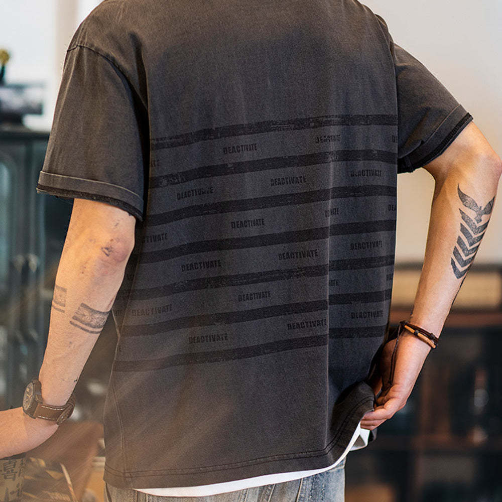 美式條紋印花polo衫男短袖t恤夏季2025新款純棉復古水洗半袖男