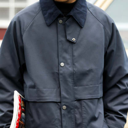 美式復古插肩袖哈靈頓夾克男燈芯絨拼接領口底特律工裝外套-Retro's Wear