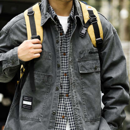 美式復古硬漢帆布工裝襯衫夾克純棉磨毛外穿重磅獵裝外套秋-Retro's Wear