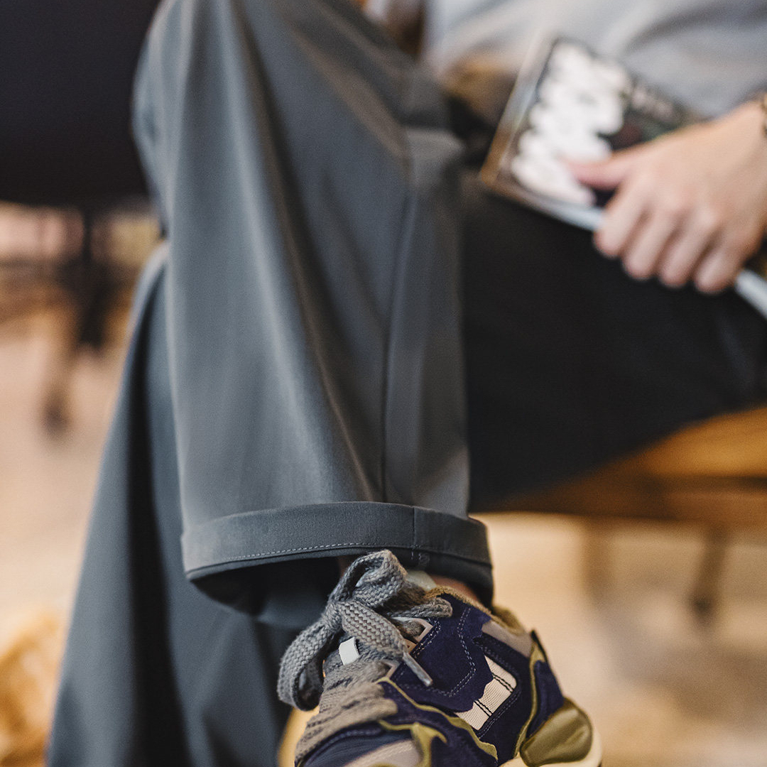 美式人字紋休閒褲直筒休閒黑色通勤打褶皺A字西褲男款春