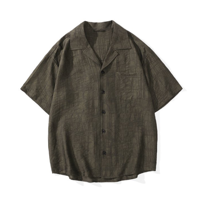 美式古巴領提花短袖襯衫男款夏季2025新款復古萊賽爾天絲t恤男夏