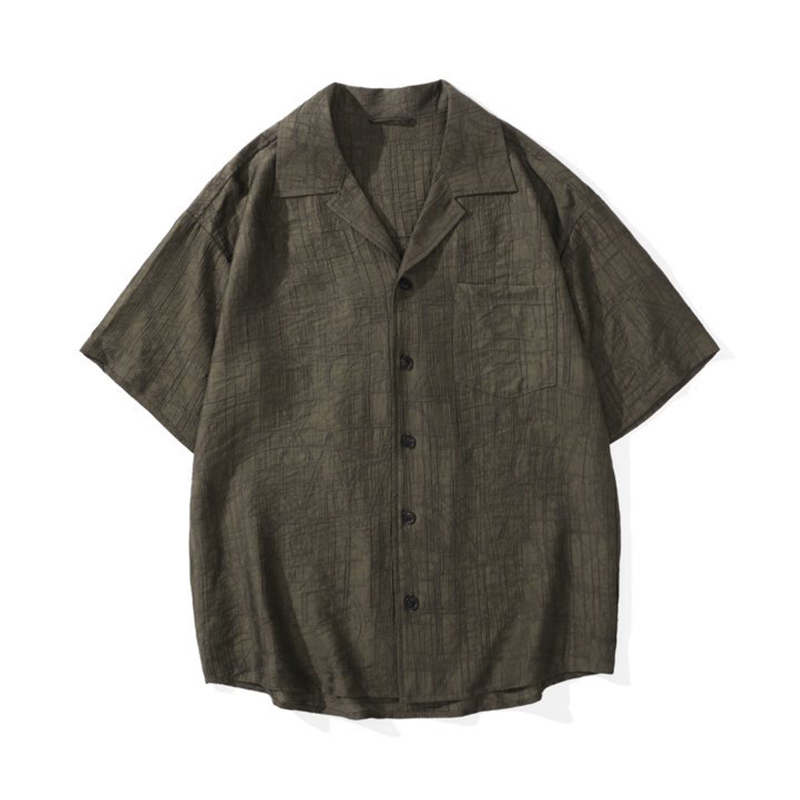 美式古巴領提花短袖襯衫男款夏季2025新款復古萊賽爾天絲t恤男夏