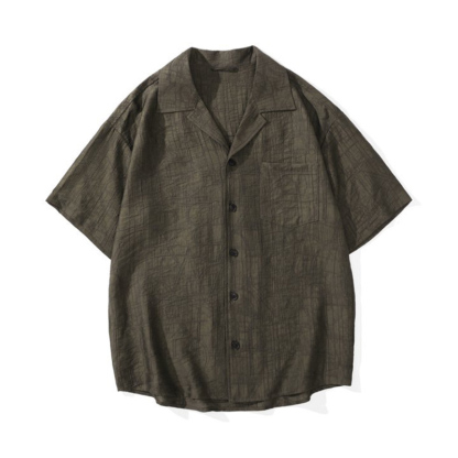 美式古巴領提花短袖襯衫男款夏季2025新款復古萊賽爾天絲t恤男夏