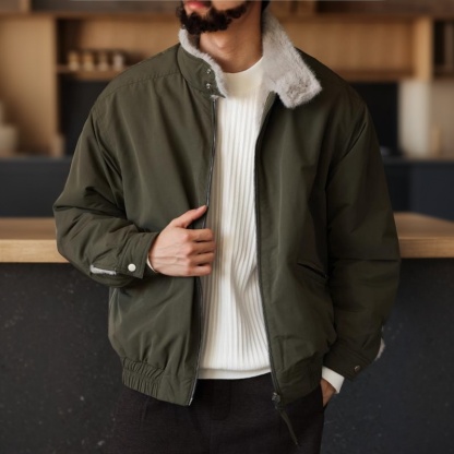 美式休閒復古仿貂毛立領夾克男雙面穿哈靈頓G9棉衣外套