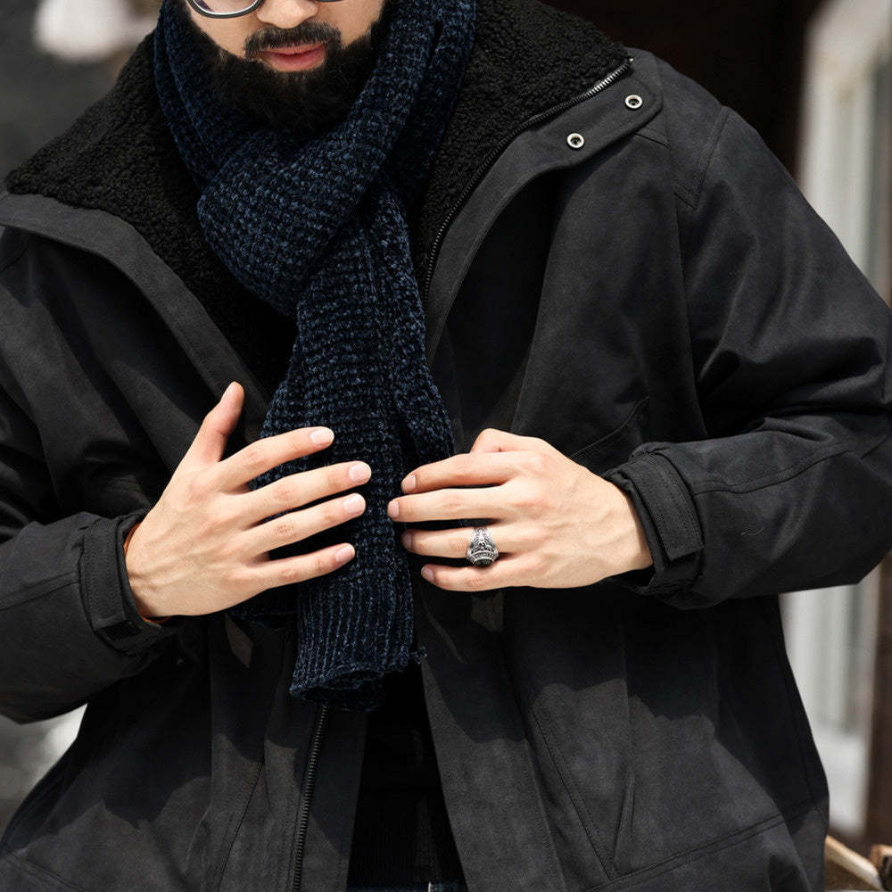 美式復古加棉羊羔絨夾克外套男麂皮絨拼接立領高級感棉服