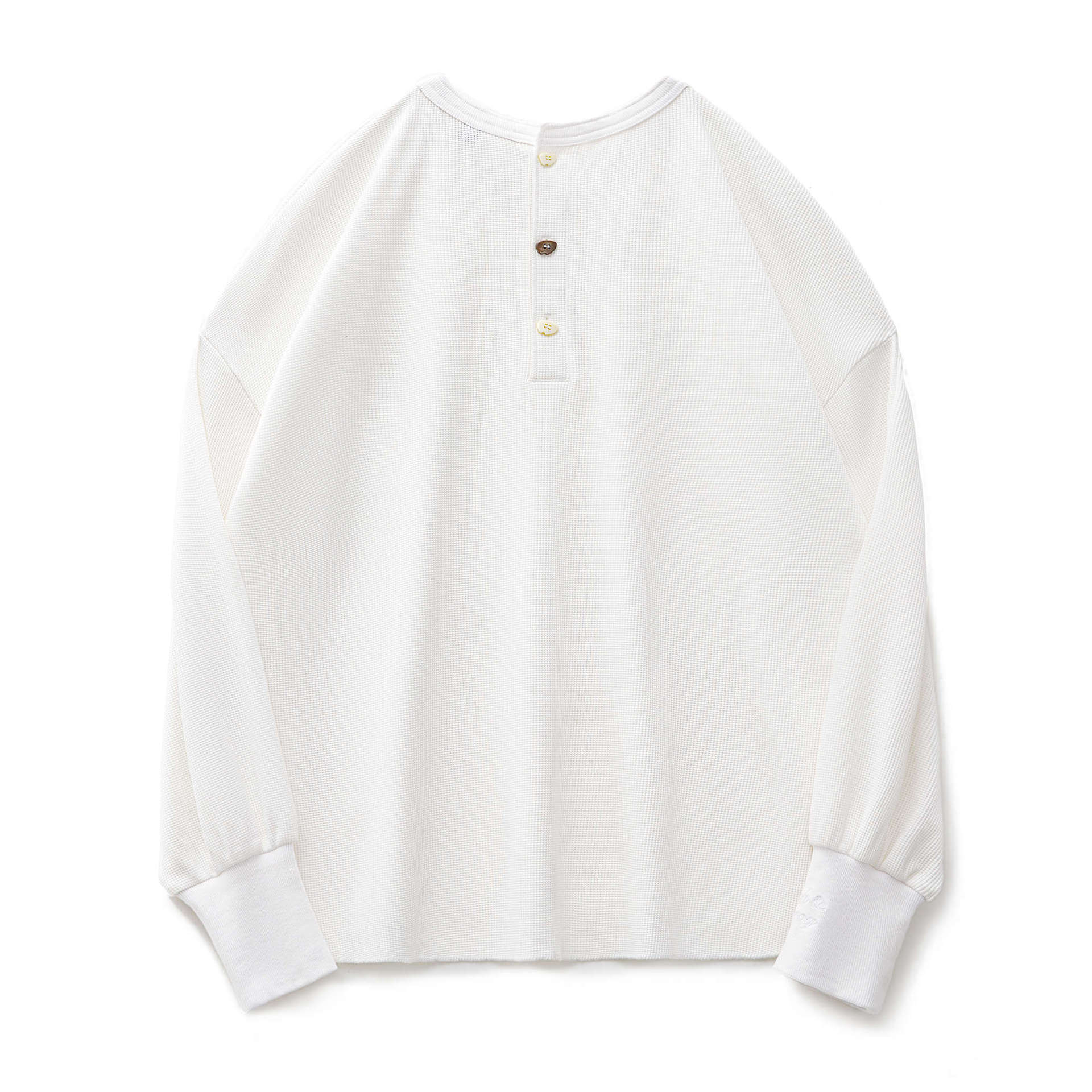 白色華夫格白色寬鬆套頭衛衣圓領長袖T恤亨利衫上衣女士早秋