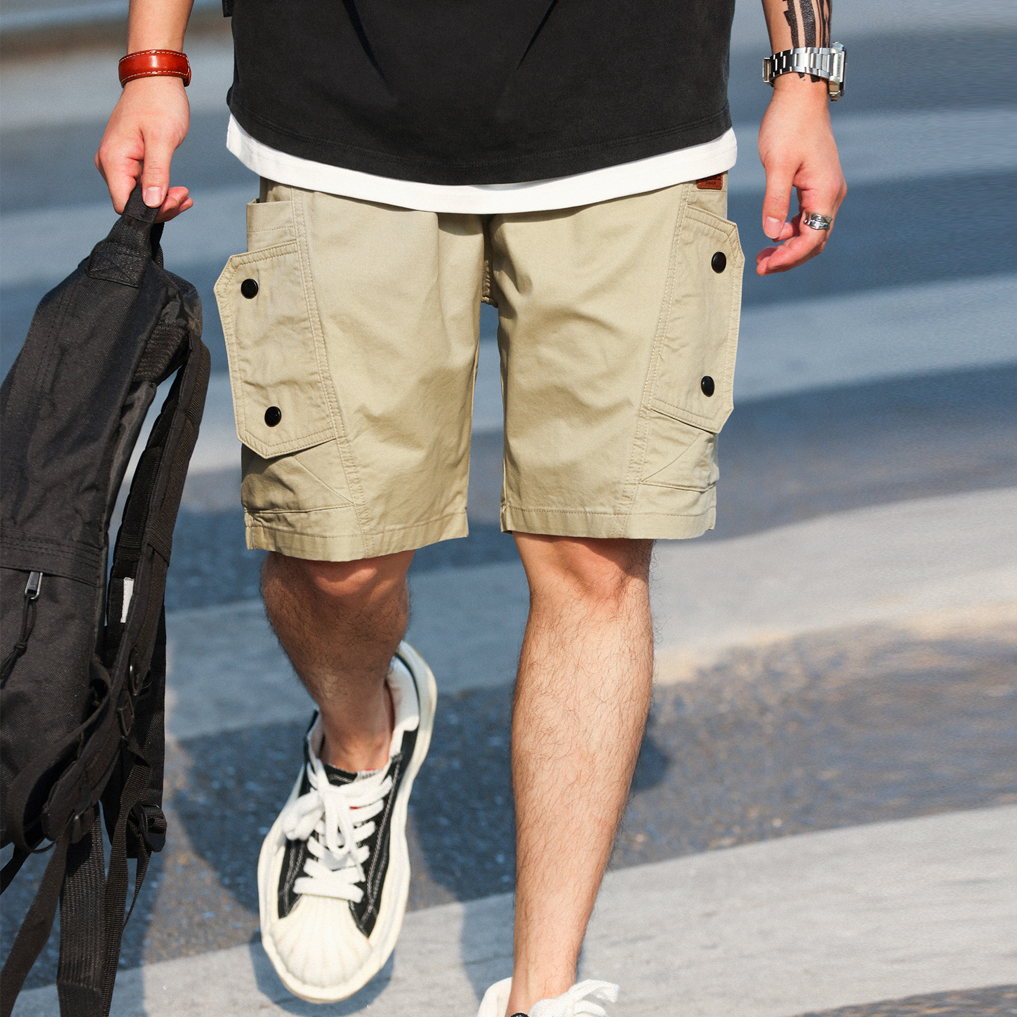 日系復古洗褪工裝短褲男多口袋戶外登山運動五分褲子夏