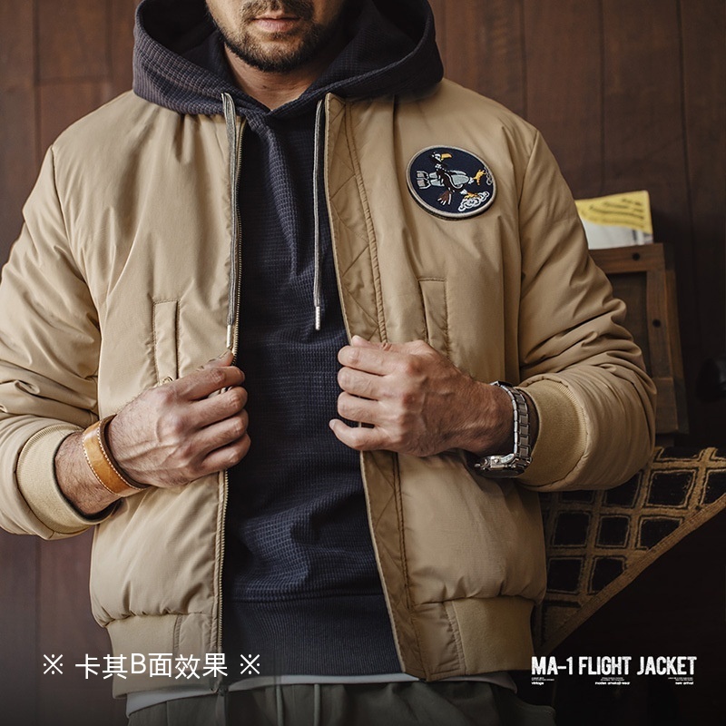 美式復古雙面穿MA1飛行員夾克棉服夾棉棒球服上衣外套男-Retro's Wear