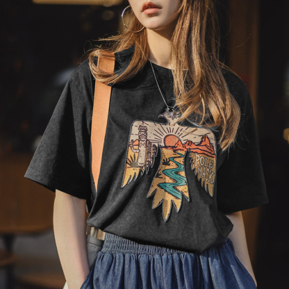 夏日復古納瓦霍民族風印花T恤情侶款黑色寬鬆休閒百搭短袖女