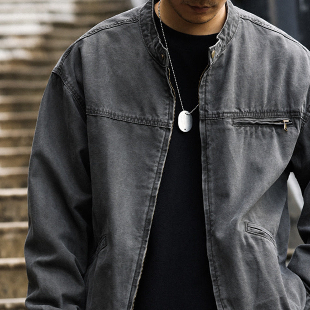 美式vintage立領底特律夾克男微寬帆布做舊戶外硬漢工裝外套-Retro's Wear