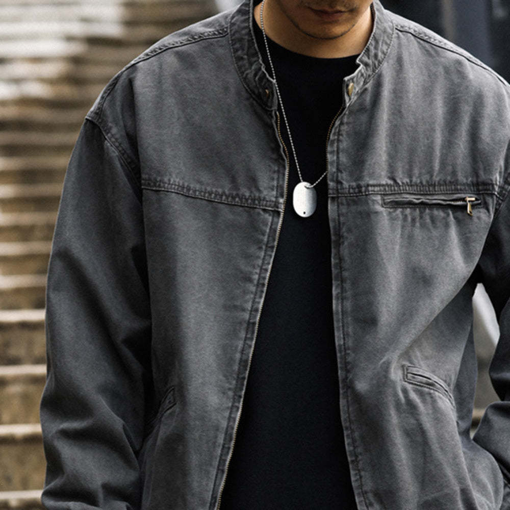 美式vintage立領底特律夾克男微寬帆布做舊戶外硬漢工裝外套-Retro's Wear