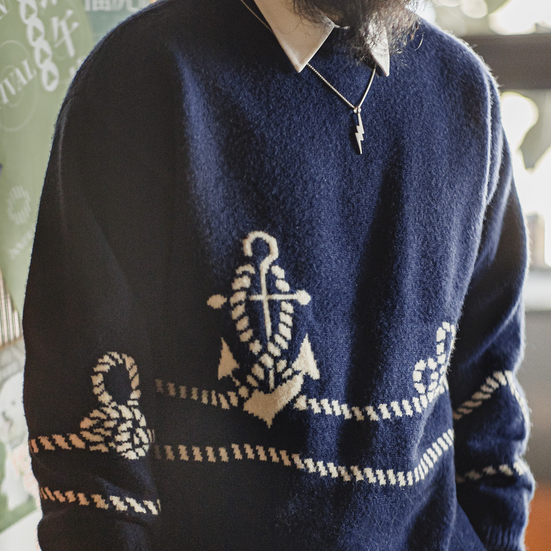 美式休閒海軍藍色套頭毛衣內搭針織外穿加絨外套男秋冬