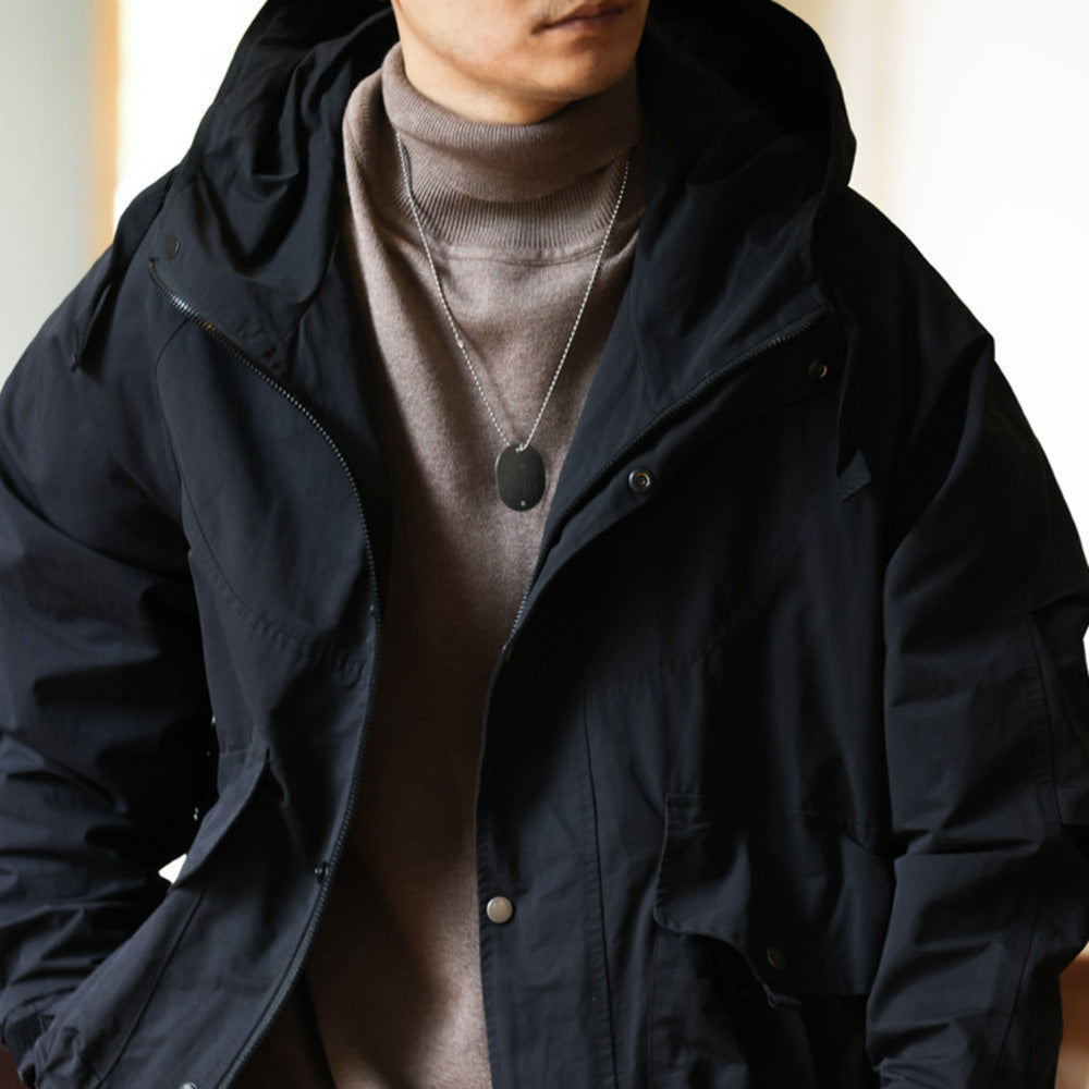 美式復古山系工裝夾克外套男寬鬆運動大口袋防風連帽衝鋒衣-Retro's Wear