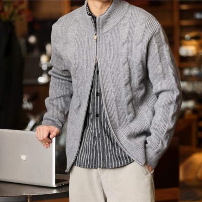 提花肌理燕麥色開衫立領針織外套男百搭cleanfit毛衣