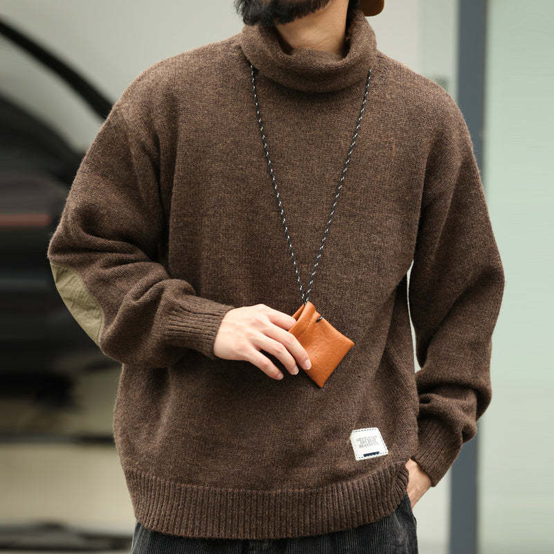 美式重磅復古高領羊毛衫男加厚慵懶風針織長袖打底衫外套冬-Retro's Wear