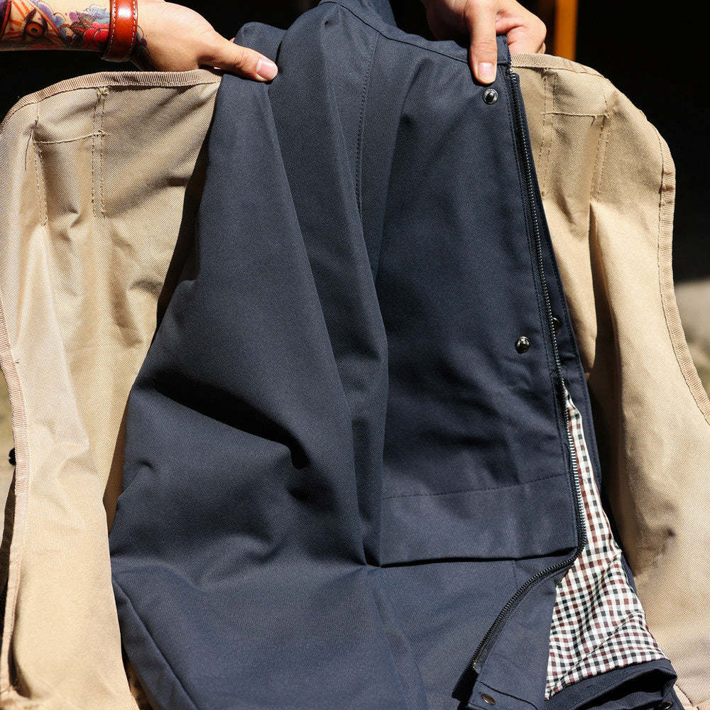 美式復古插肩袖哈靈頓夾克男燈芯絨拼接領口底特律工裝外套-Retro's Wear
