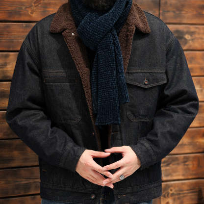 美式復古重磅羊羔絨外套男加絨加厚原色牛仔夾克棉衣冬