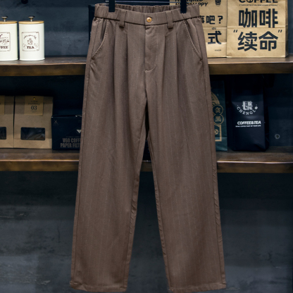 美式細條紋垂感休閒褲男2025秋季寬鬆大碼直筒長褲男士高級感西褲