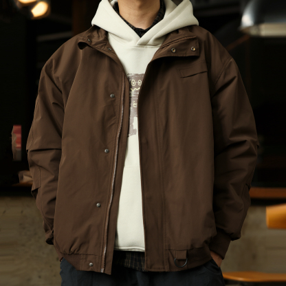 美式復古戶外梭織衝鋒衣男休閒開衫工裝防風夾克外套秋