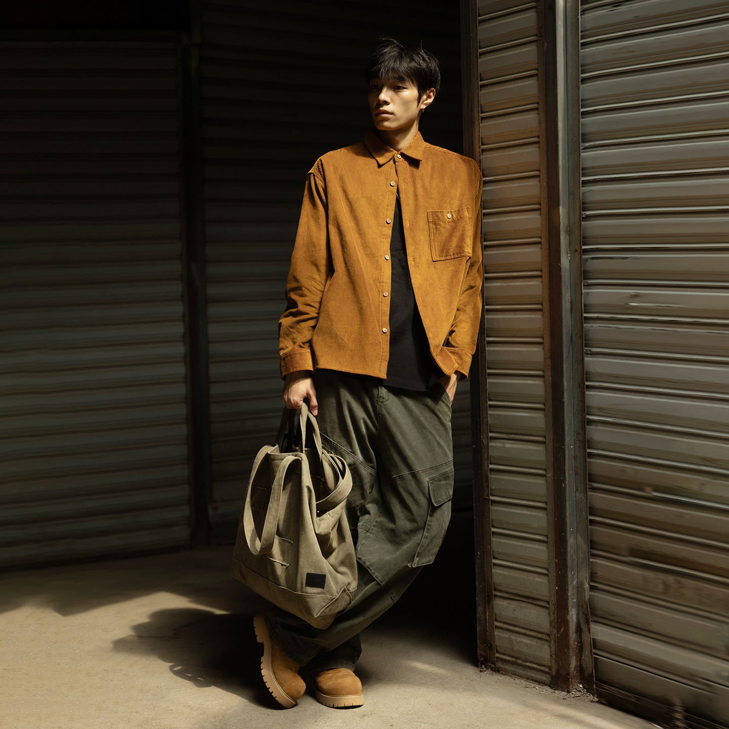 MRA日系薑黃色粗坑燈芯絨長袖襯衫美拉德納瓦霍疊穿外套寸衣