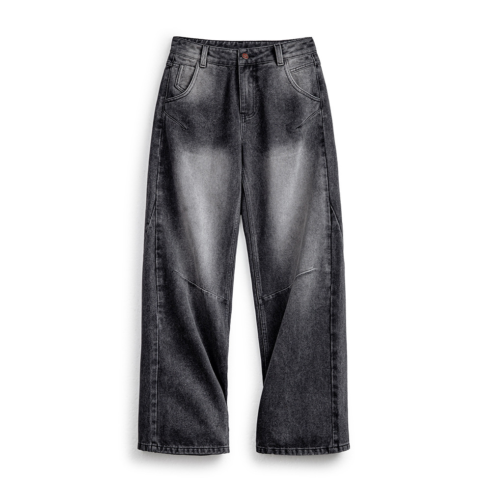 窄版闊腿牛仔褲立體裁剪香蕉褲顯瘦直筒褲垂感拖地褲子春秋女-Retro's Wear