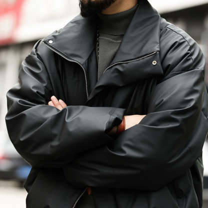 美式休閒cleanfit短款立領PU皮棉服外套男寬鬆復古高級感棉衣-Retro's Wear