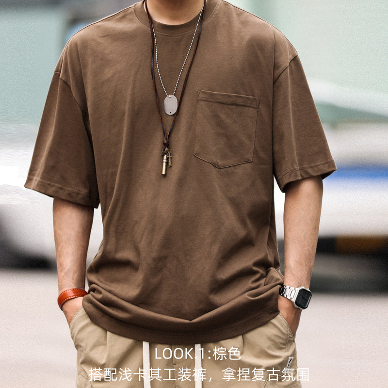 美式重磅280g純棉短袖T恤打底M7工裝口袋復古休閒大碼TEE夏-Retro's Wear