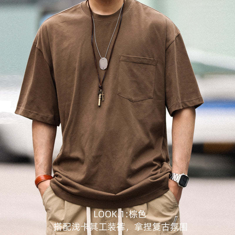 美式重磅280g純棉短袖T恤打底M7工裝口袋復古休閒大碼TEE夏-Retro's Wear