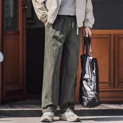 秋冬款美式重磅水洗工裝褲子男士寬鬆直筒闊腿休閒長褲