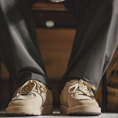 復古工裝鞋男士秋季新款休閒百搭厚底鞋真皮透氣反絨牛皮板鞋