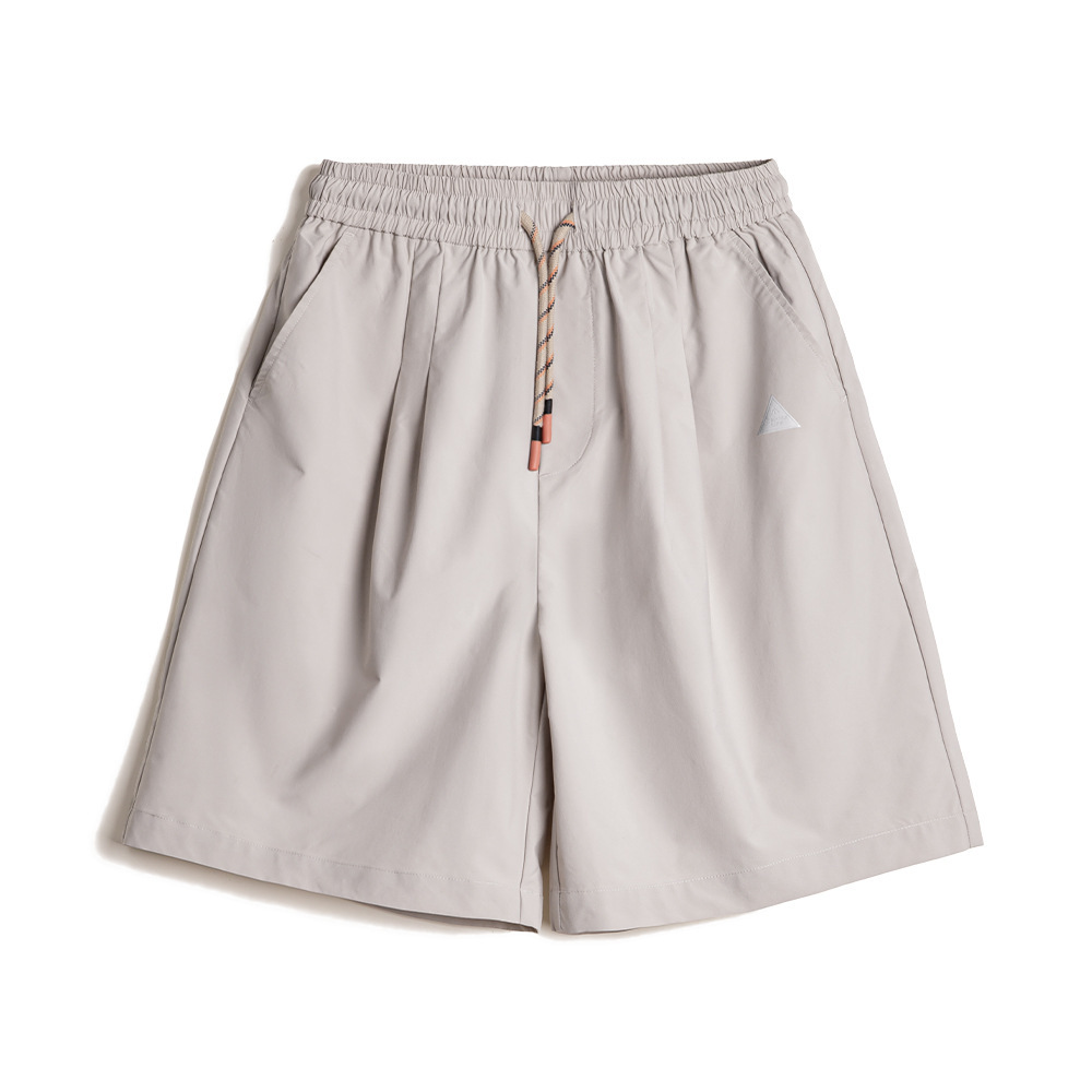 山系戶外灰色短褲鬆緊腰直筒梭織薄款機能抽繩五分褲男夏