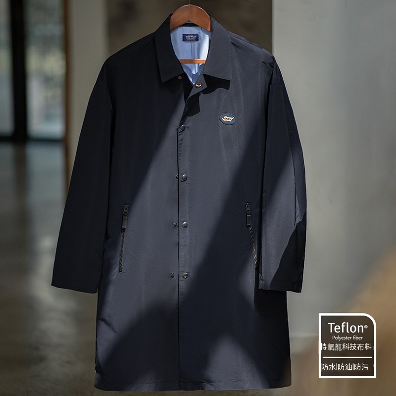  美式復古Teflon三防巴爾瑪肯風衣翻領中長款大衣男秋-Retro's Wear