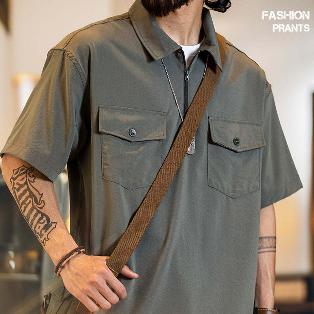 優可絲凉感科技短袖polo衫男2025夏季新款半拉鍊防曬工裝半袖男