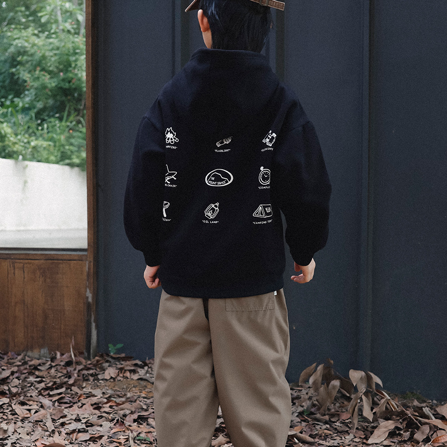 兒童衛衣2025冬季款男童露營風長袖上衣加絨加厚保暖男孩連帽衛衣