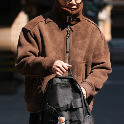 美式B3轟炸機皮毛一體保暖外套男翻領羊羔絨皮衣夾克冬