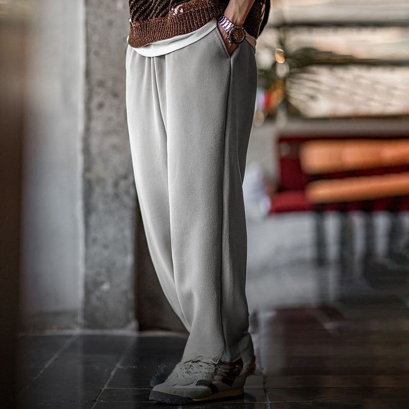 美式雙面搖粒絨束脚衛褲加絨保暖運動休閒直筒長褲男秋冬-Retro's Wear