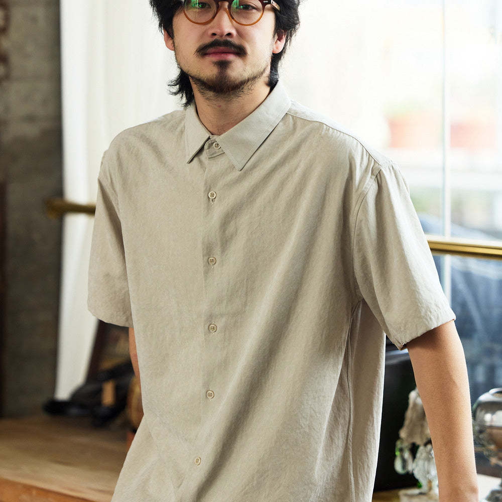 法式休閒抗皺免燙短袖襯衫男桃皮絨高級感復古痞帥襯衣