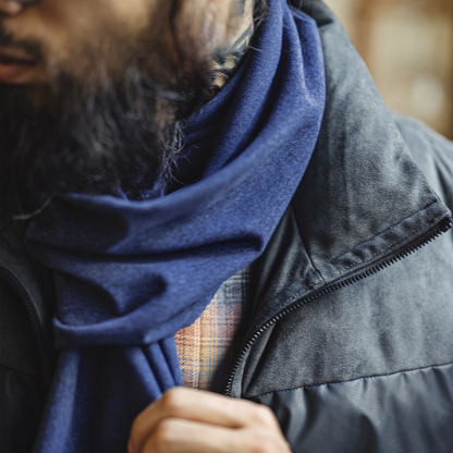 美式山影藍色印花圍巾保暖長圍脖披肩百搭薄款男士秋冬季