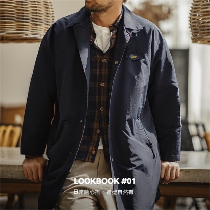  美式復古Teflon三防巴爾瑪肯風衣翻領中長款大衣男秋-Retro's Wear