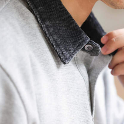 美式復古撞色領口長袖POLO衫男寬鬆休閒運動翻領針織T恤衛衣-Retro's Wear