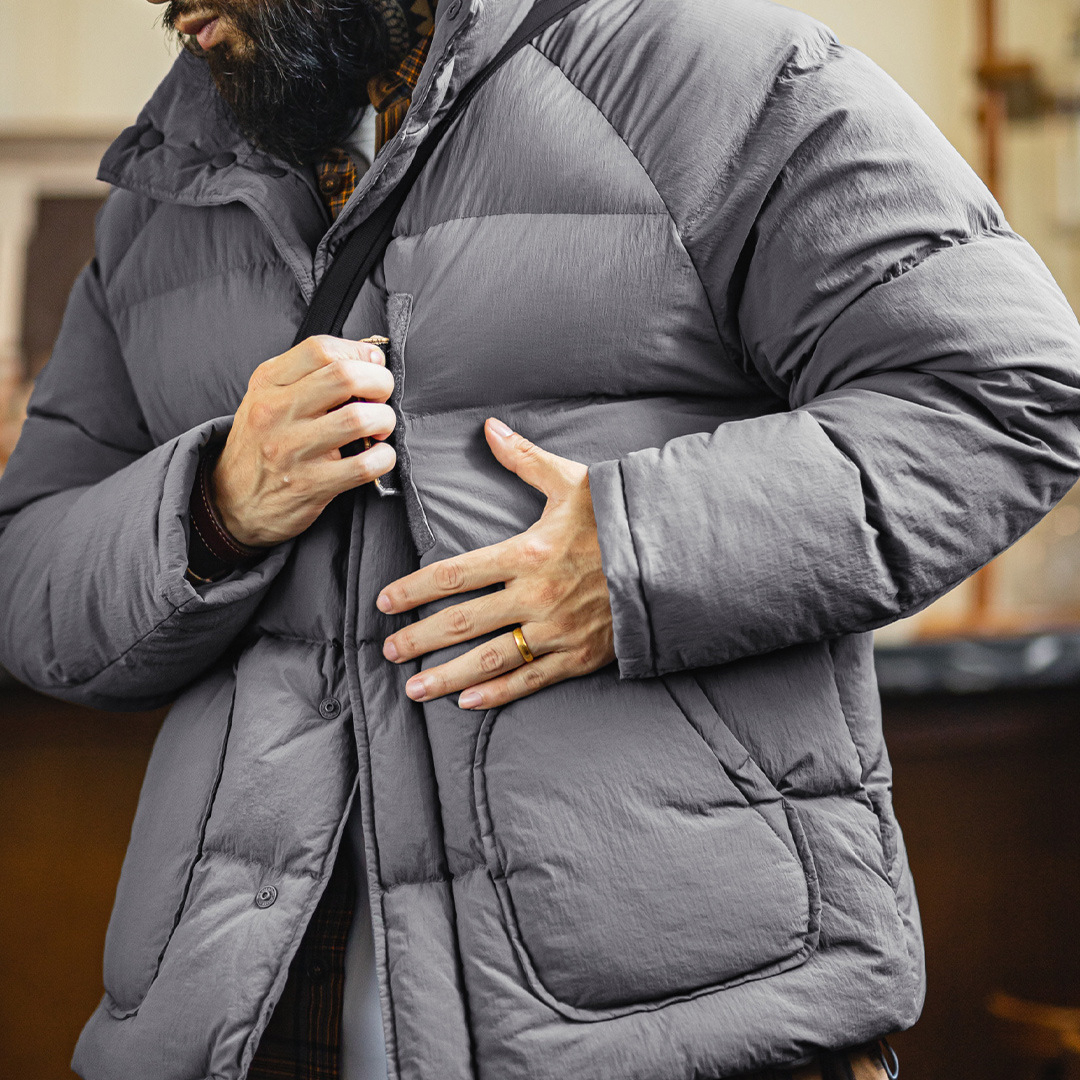 美式灰色尼龍棉服插肩袖外套珍珠棉立領加厚保暖短款夾克