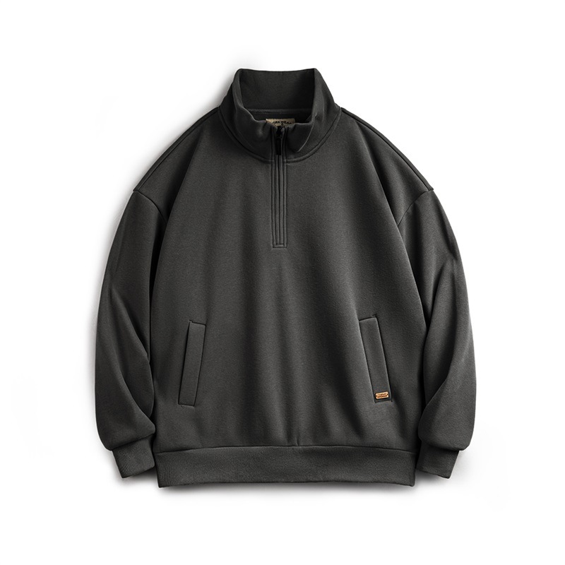 美式休閒半拉鍊立領加絨衛衣cleanfit搖粒絨套頭上衣男秋-Retro's Wear